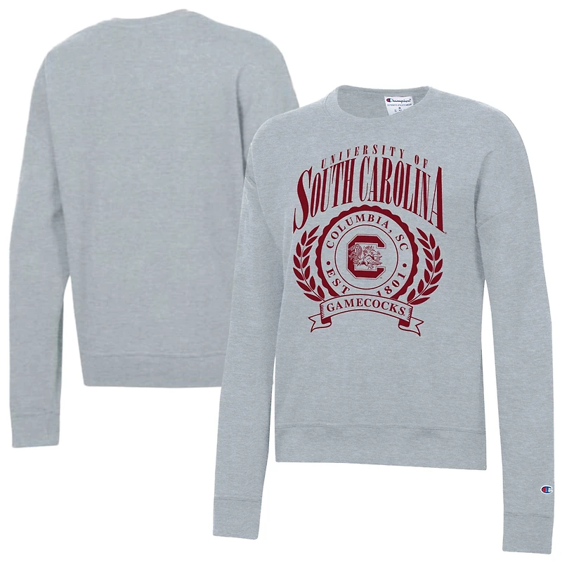 Sweat-shirt à col rond Powerblend gris chiné pour femme, emblème académique des Gamecocks de Caroline du Sud