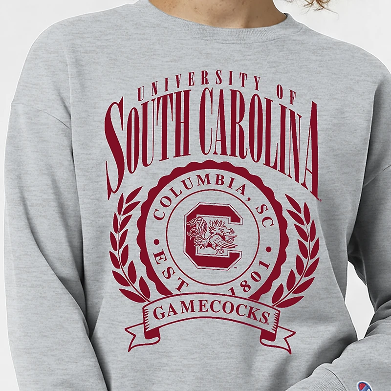 Women's Champion  Heather Gray South Carolina Gamecocks Academic Crest Powerblend Crewneck Sweatshirt