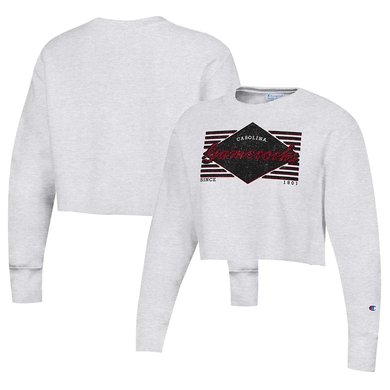 Sweat-shirt court à tissage inversé des Gamecocks de Caroline du Sud gris chiné Champion pour femme