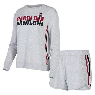 Women's Concepts Sport Gray South Carolina Gamecocks Cedar Tri-Blend Long Sleeve Top & Shorts Sleep Set