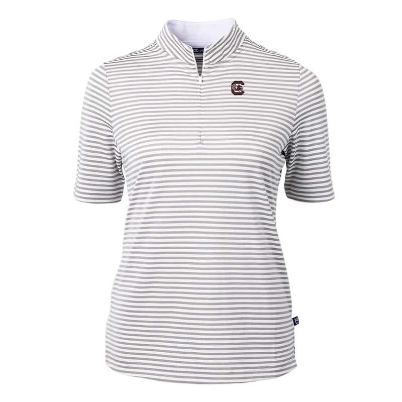 Women's Cutter & Buck Gray South Carolina Gamecocks DryTec Virtue Eco Pique Stripe Recycled Polo