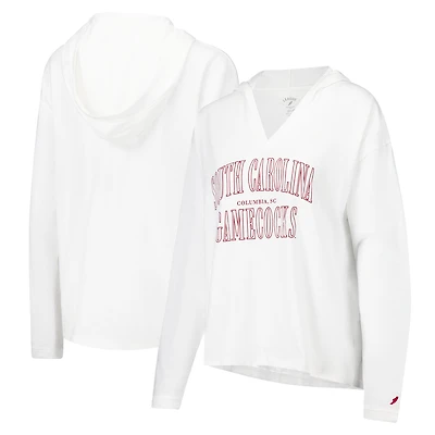 Women's League Collegiate Wear White South Carolina Gamecocks Slub Long Sleeve V-Neck Hoodie T-Shirt
