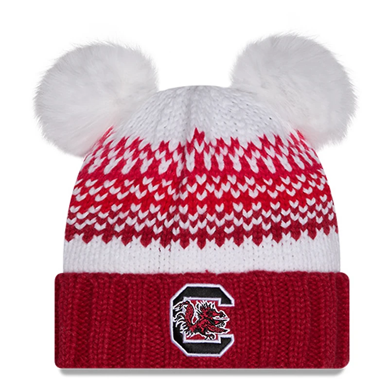 Bonnet à revers à double pompon et imprimé New Era Garnet South Carolina Gamecocks pour femme