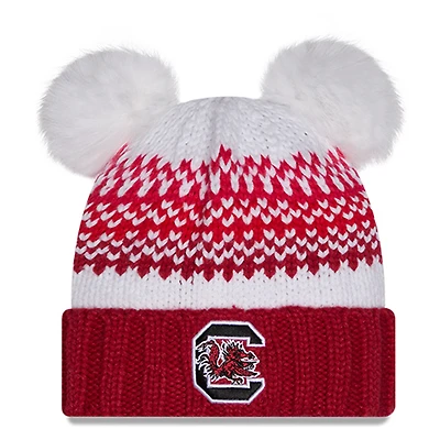 Women's New Era  Garnet South Carolina Gamecocks Double Pom & Print Cuffed Knit Hat