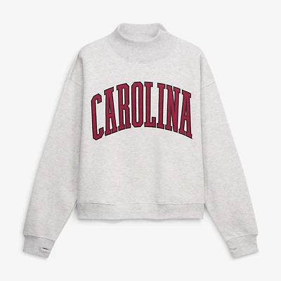 Women's Pressbox Ash South Carolina Gamecocks Oversized Nelson Mock Neck Sweatshirt