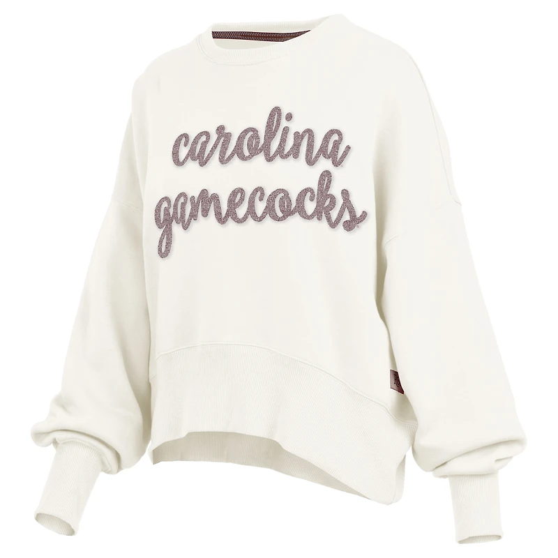 Women's Pressbox Cream South Carolina Gamecocks Chelsea Oversized Pullover Sweatshirt