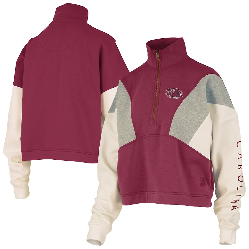 Women's Pressbox  Garnet South Carolina Gamecocks Ferrara Color Block Quarter-Zip Sweatshirt