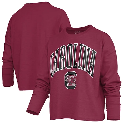 Women's Pressbox Garnet South Carolina Gamecocks Motley Boxy Waist-Length Long Sleeve T-Shirt