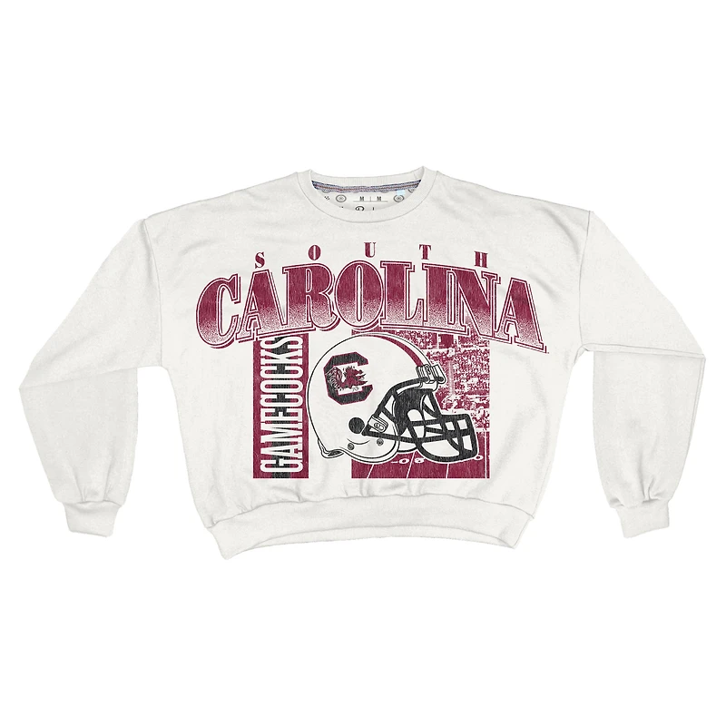 Women's Pressbox White South Carolina Gamecocks Oversized Janice Retro Waist-Length Sweatshirt