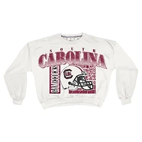 Women's Pressbox White South Carolina Gamecocks Oversized Janice Retro Waist-Length Sweatshirt