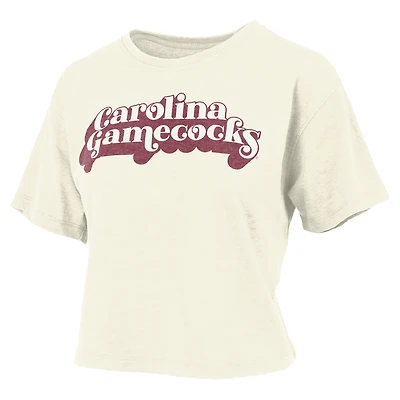 Women's Pressbox White South Carolina Gamecocks Vintage Easy Team Name Waist-Length T-Shirt