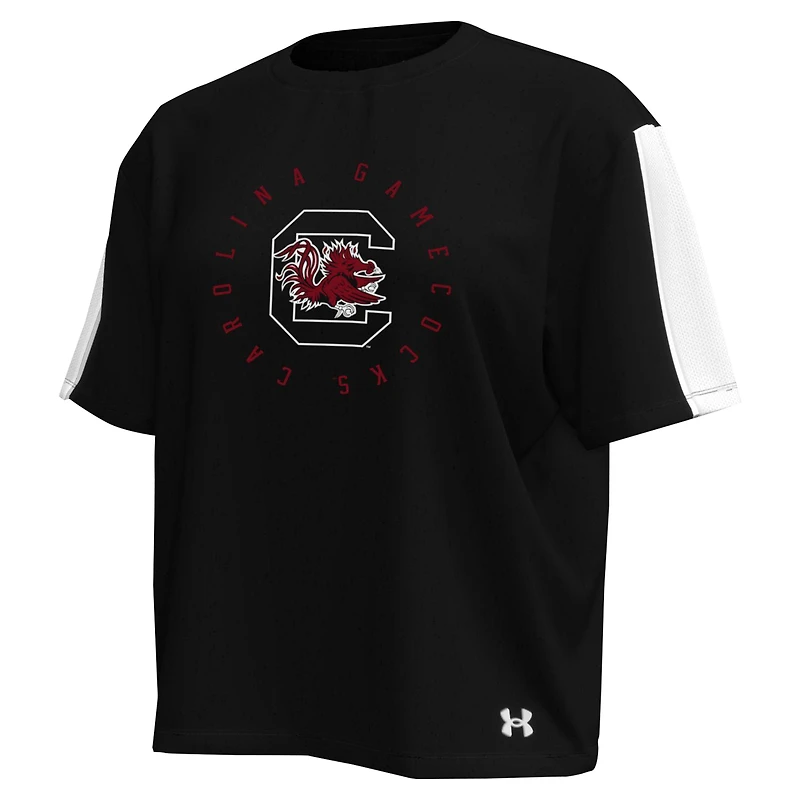 T-shirt surdimensionné boxy noir Under Armour pour femmes des Gamecocks de Caroline du Sud Challenger à la taille