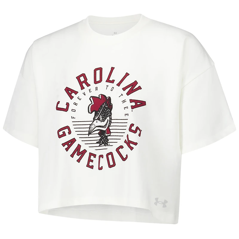 Women's Under Armour Cream South Carolina Gamecocks Iconic Heavyweight Soft Boxy Cropped T-Shirt