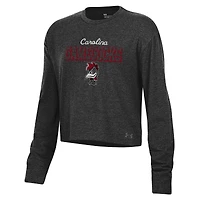 Women's Under Armour Heather Black South Carolina Gamecocks Essentials Icon Ultra-Soft Cropped Long Sleeve Tri-Blend Performance T-Shirt