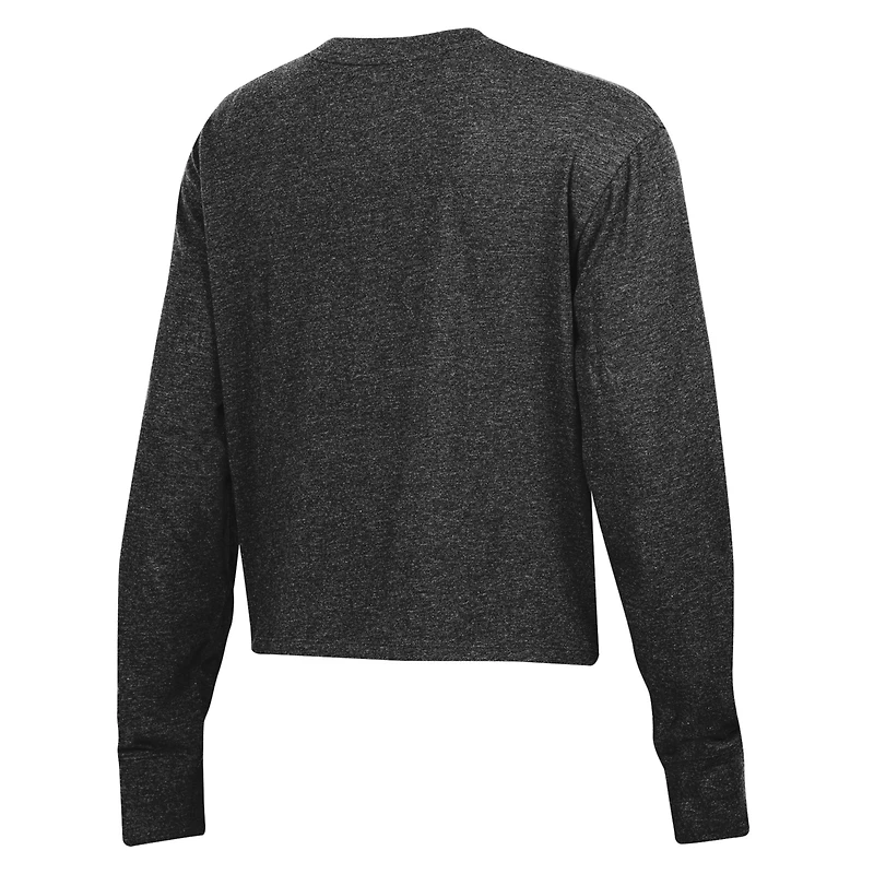 Women's Under Armour Heather Black South Carolina Gamecocks Essentials Icon Ultra-Soft Cropped Long Sleeve Tri-Blend Performance T-Shirt