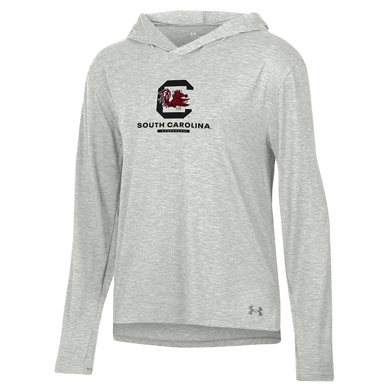 T-shirt à capuche et manches longues Under Armour Heather Grey South Carolina Gamecocks pour femme