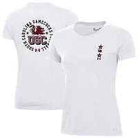 T-shirt blanc Under Armour South Carolina Gamecocks Throwback 2 Hit Performance pour femme