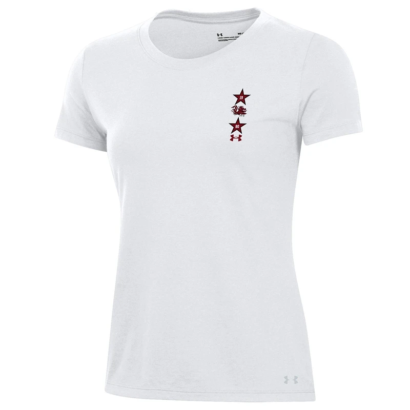 T-shirt blanc Under Armour South Carolina Gamecocks Throwback 2 Hit Performance pour femme