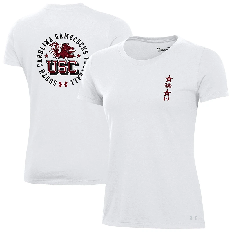 T-shirt blanc Under Armour South Carolina Gamecocks Throwback 2 Hit Performance pour femme