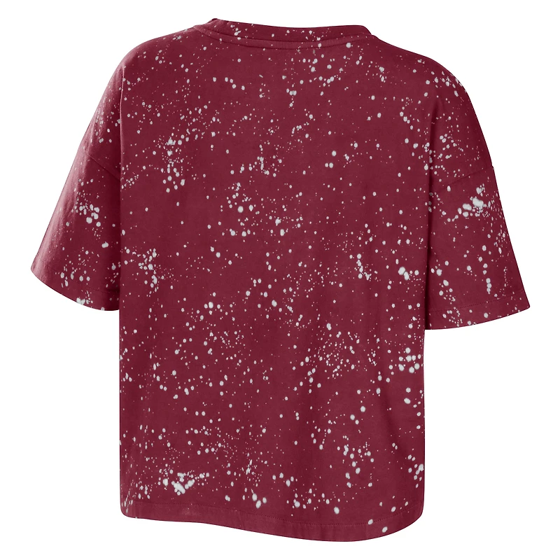 Women's WEAR by Erin Andrews Garnet South Carolina Gamecocks Bleach Wash Splatter T-shirt court à col cranté