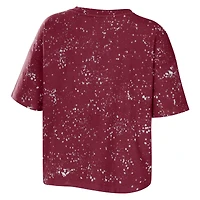 Women's WEAR by Erin Andrews Garnet South Carolina Gamecocks Bleach Wash Splatter T-shirt court à col cranté