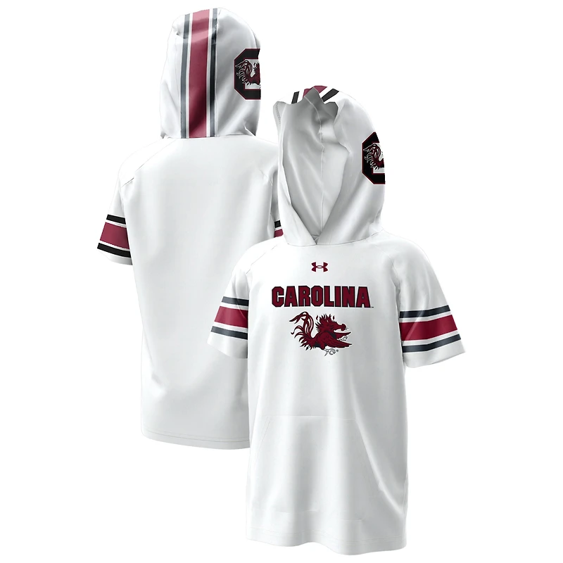 T-shirt à capuche raglan en jersey ArmourFuse blanc pour jeunes Under Armour Gamecocks de Caroline du Sud