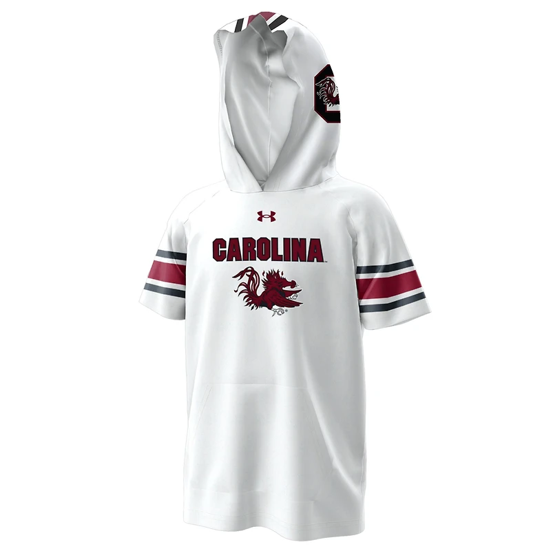 T-shirt à capuche raglan en jersey ArmourFuse blanc pour jeunes Under Armour Gamecocks de Caroline du Sud