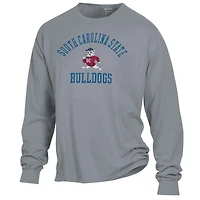 T-shirt à manches longues ComfortWash gris pour homme, avec logo en forme d'arche des Bulldogs de l'Université d'État Caroline du Sud, teint pièce