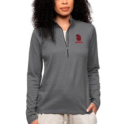 Women's Antigua Heather Charcoal South Dakota Coyotes Epic Quarter-Zip Pullover Top