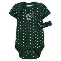 Ensemble body et bandeau vert South Florida Bulls Hearts pour nouveau-né bébé fille