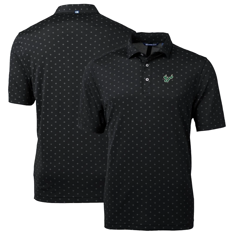 Polo recyclé à imprimé carreaux et piqué écologique pour homme, couleur noire, Cutter & Buck, South Florida Bulls, grandes tailles