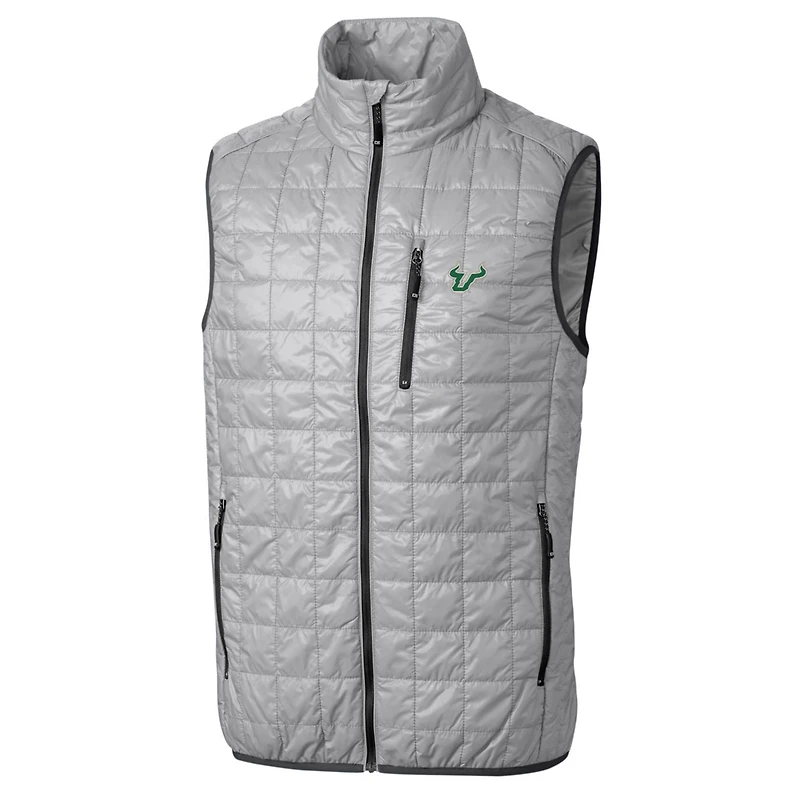 Gilet matelassé Rainier PrimaLoft Eco à fermeture éclair intégrale pour homme, gris, des South Florida Bulls, de taille grande et