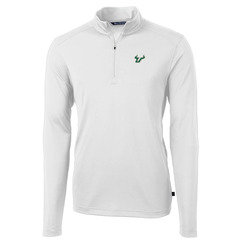 Pull zippé en piqué écologique recyclé pour homme, couleur blanche, Cutter & Buck, South Florida Bulls, taille grande et taille, Virtue