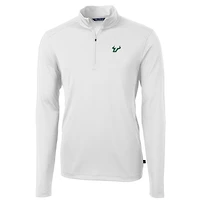 Pull zippé en piqué écologique recyclé pour homme, couleur blanche, Cutter & Buck, South Florida Bulls, taille grande et taille, Virtue