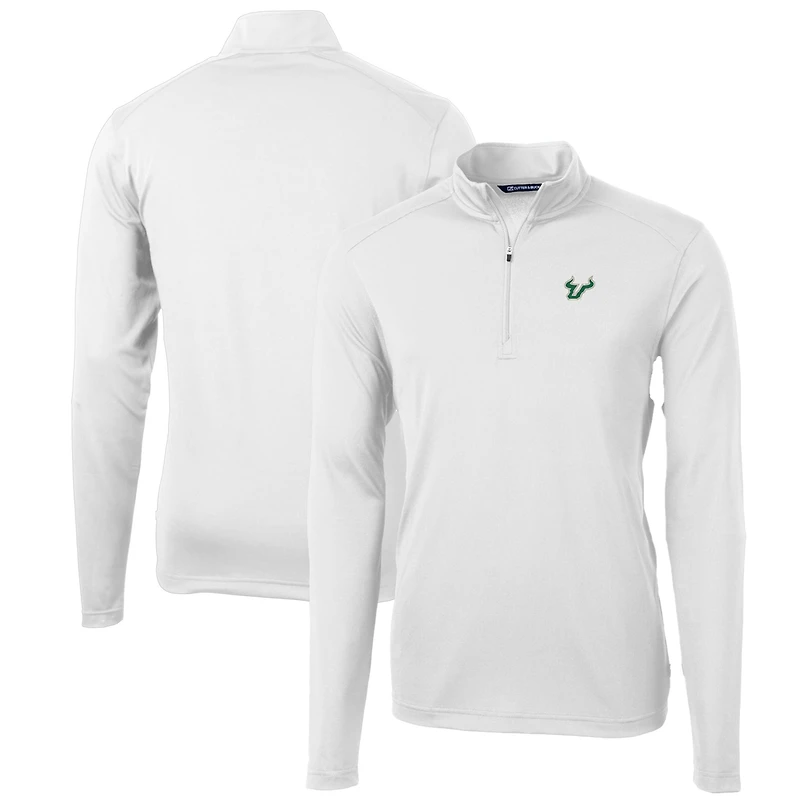 Pull zippé en piqué écologique recyclé pour homme, couleur blanche, Cutter & Buck, South Florida Bulls, taille grande et taille, Virtue