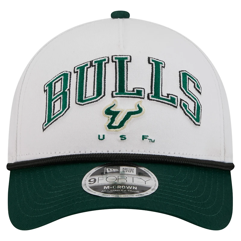 Men's New Era White/Green South Florida Bulls Arch Two-Tone Rope 9FORTY A-Frame M-Crown Adjustable Hat
