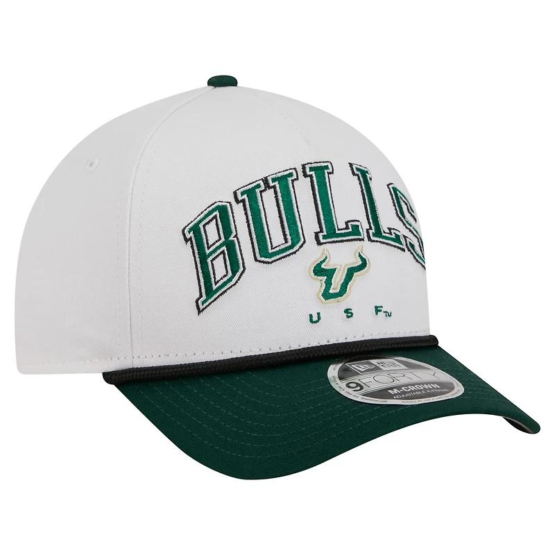 Men's New Era White/Green South Florida Bulls Arch Two-Tone Rope 9FORTY A-Frame M-Crown Adjustable Hat