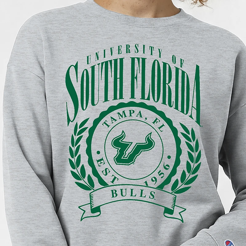 Women's Champion Heather Gray South Florida Bulls Academic Crest Powerblend Crewneck Sweatshirt