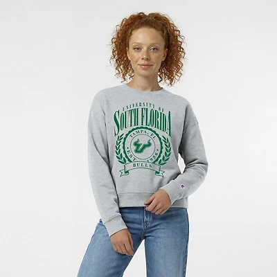 Women's Champion  Heather Gray South Florida Bulls Academic Crest Powerblend Crewneck Sweatshirt