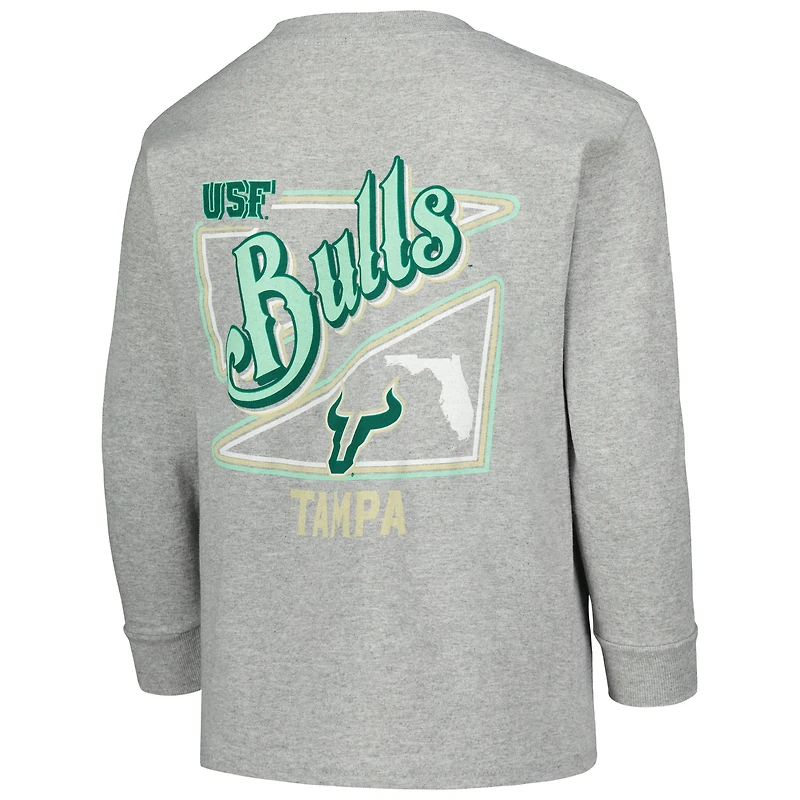 T-shirt gris à manches longues avec script rétro des Bulls de Floride du Sud pour jeunes