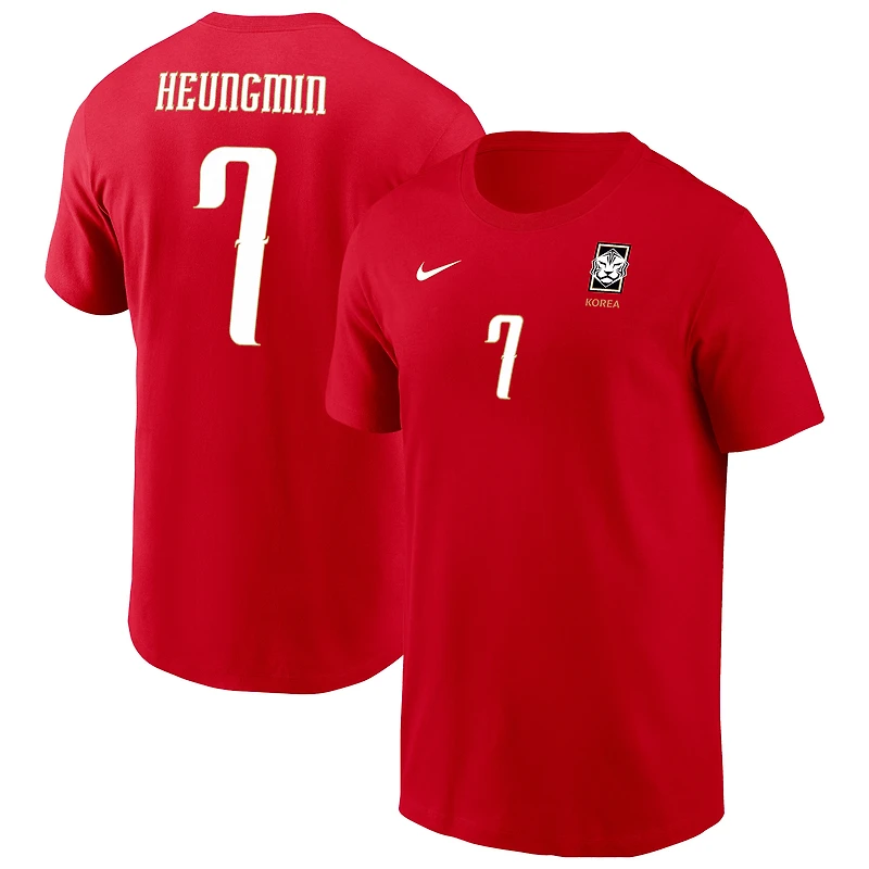 T-shirt Nike Youth Son Heung-Min rouge avec nom et numéro de l'équipe nationale Corée du Sud