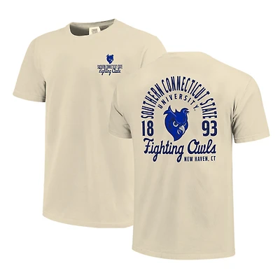 Men's Cream Southern Connecticut State Owls Comfort Colors Mascot Overlay T-Shirt