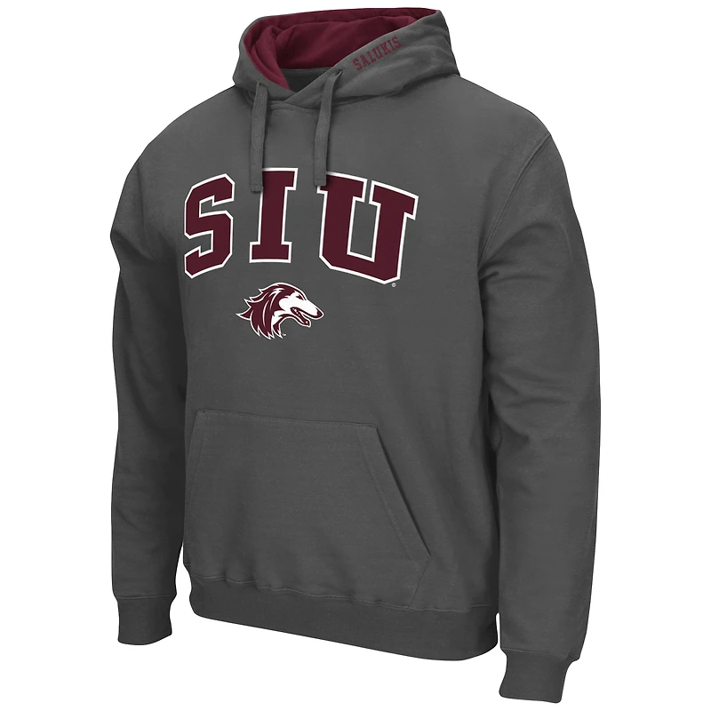 Men's Colosseum Charcoal Southern Illinois Salukis Arch & Logo 3.0 Pullover Hoodie