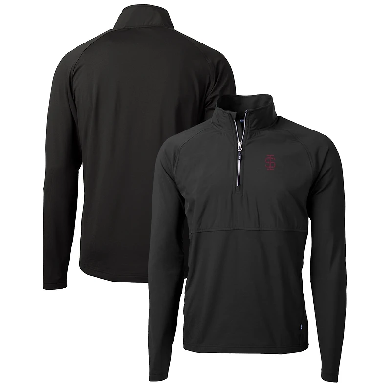 Pull-over hybride recyclé à fermeture éclair quart de tour pour homme, motif Salukis du sud l'Illinois, Cutter & Buck, noir, Adapt Eco Knit