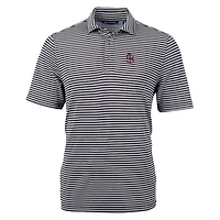 Men's Cutter & Buck Black Southern Illinois Salukis Big Tall Team Logo Virtue Eco Pique Stripe Recycled Polo