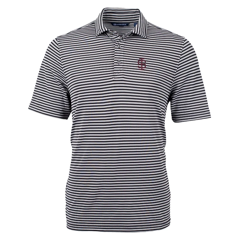 Men's Cutter & Buck Black Southern Illinois Salukis Big Tall Team Logo Virtue Eco Pique Stripe Recycled Polo