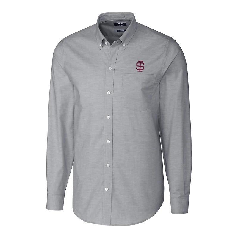 Chemise boutonnée à manches longues pour homme, couleur anthracite, Southern Illinois Salukis, grande taille, College Vault, tissu Oxford extensible Tri-Blend