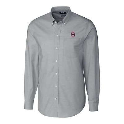 Chemise boutonnée à manches longues pour homme, couleur anthracite, Southern Illinois Salukis, grande taille, College Vault, tissu Oxford extensible Tri-Blend