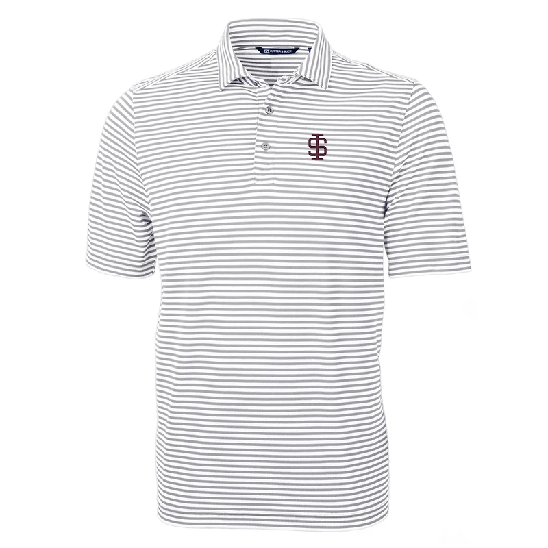 Men's Cutter & Buck Gray Southern Illinois Salukis Throwback Logo Virtue Eco Pique Stripe Recycled Polo
