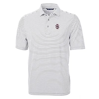 Men's Cutter & Buck Gray Southern Illinois Salukis Throwback Logo Virtue Eco Pique Stripe Recycled Polo